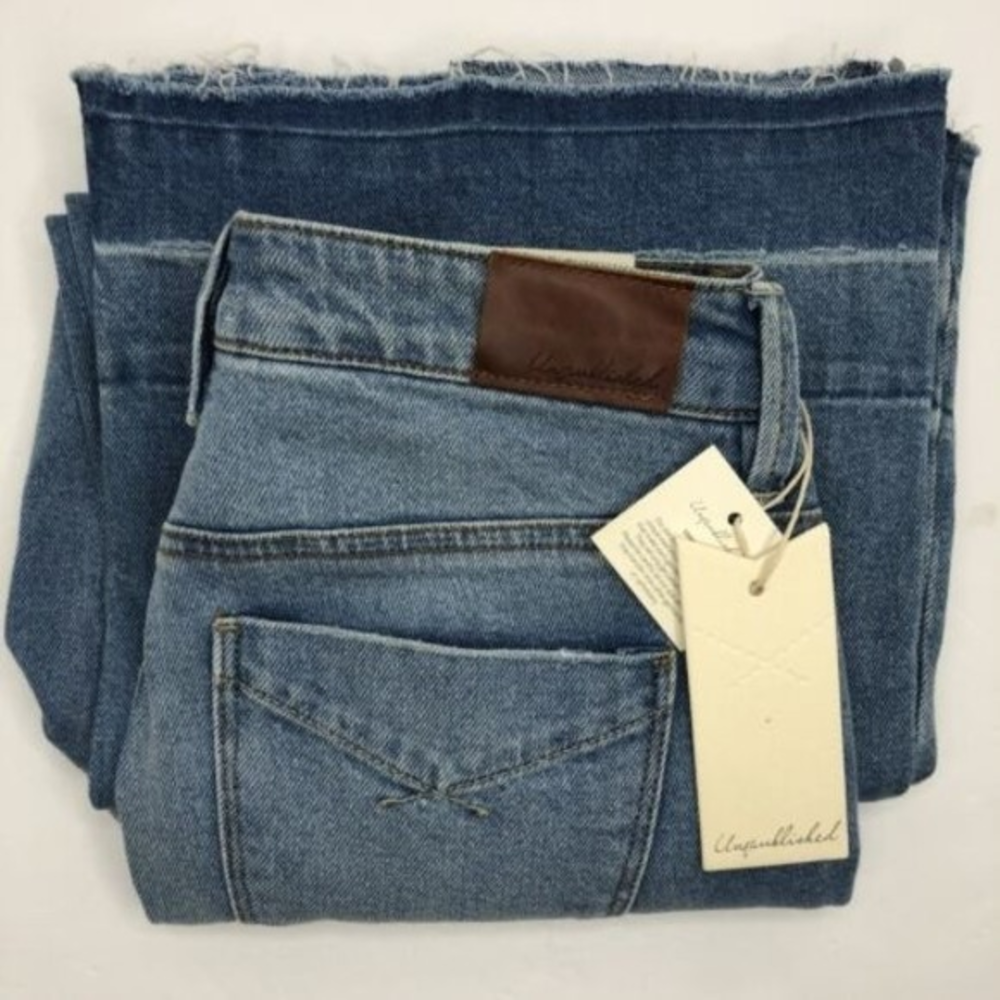 Unpublished Women's 27 Greta Crop Wide Leg Raw Hem Light Wash Denim Jeans‎ NWT
